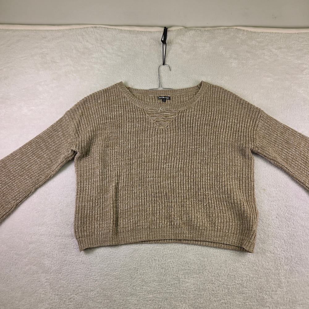 Charlotte Russe Womens 1X Tan Marled Knit V-Neck Ladder Cutout Sweater 4104